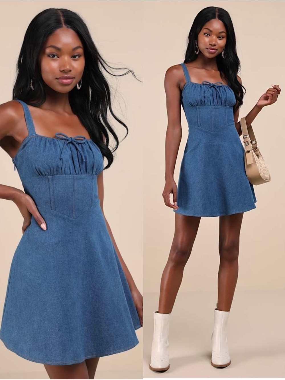 LULUS Textured Denim Square Neck Bustier Cottagecore Y2K Coquette Girl Dress S
